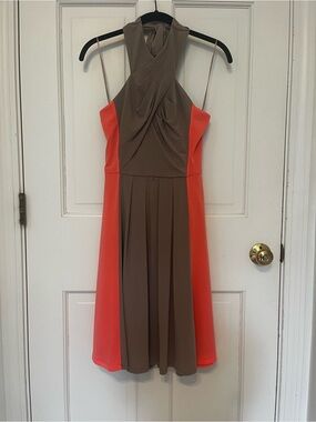 Vince Camuto Taupe and Coral Halter Midi Dress